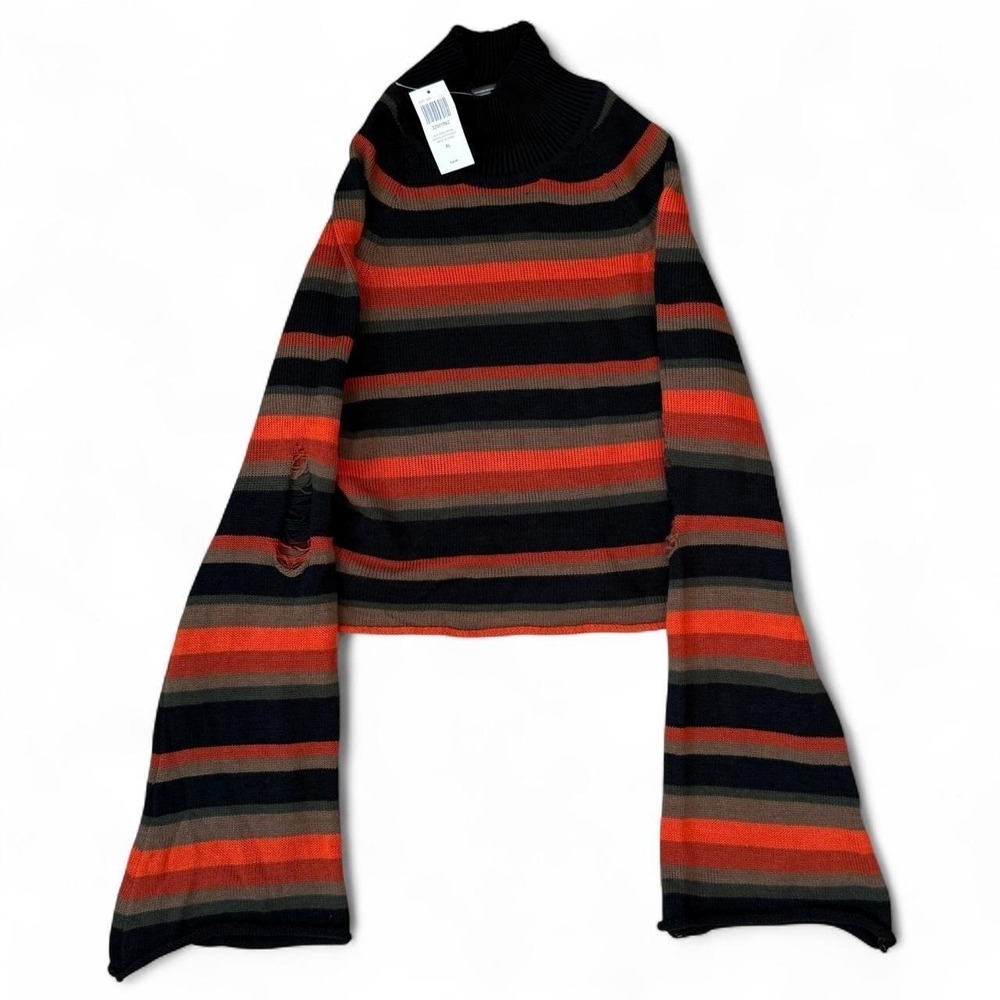 Hot Topic Striped Distressed Cropped Sweatshirt Women's Size XL Goth Grunge Punk